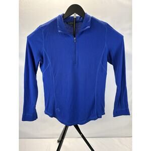 Lauren Ralph Lauren Women Sweater Blue 1/4 Zip Lightweight Waffle Knit Pullover